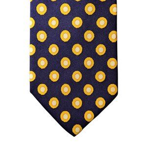 Saks Fifth Avenue Necktie Tie Blue Yellow White Geometric Silk Hand Made in USA